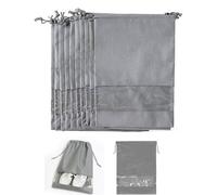 Onezebra 15 Pack Grey Shoe Bags for Travel, Waterproof Dustproof Portable Shoe Bags with Transparent Window, Drawstring Travel Shoe Bag, Nonwoven Fabric, Drawstring Closure