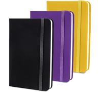 Onezebra 3 Pack A6 Pocket Notebooks, Hardback Mini Notebooks with Dividers, Small Size for Office School Planning in Classic Mild Colors(black,yellow,purple)