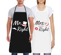 Onezebra Mr & Mrs Waterproof Aprons for Cooking - Perfect Wedding for Couple, Adjustable Bride and Groom Apron Set for Kitchen Fun
