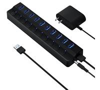 ONFINIO Powered USB Hub 3.0, 10-Port USB Splitter Hub with Individual On/Off Switches and 12V/2A Power Adapter USB Extension