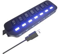 ONFINIO USB Hub 3.0, 7 Port USB Hub Splitter with Individual On/Off LED Switches, 5Gbps HighSpeed Data USB Extension for Laptop, iMac, USB Flash Drives, Mobile HDD, Printer, Camera and More