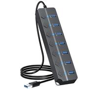 ONFINIO USB Hub 3.0, 7-Port USB Hub Splitter with Individual On/Off Switches and Lights, 3.2ft/1m Long Cable Compatible with MacBook, Laptop, Surface Pro, PS4, PC, Flash Drive, Mobile HDD-Gray
