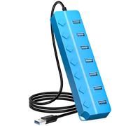ONFINIO USB Hub 3.0, 7-Port USB Hub Splitter with Individual On/Off Switches and Lights, 3.2ft/1m Long Cable Compatible with MacBook, Laptop, Surface Pro, PS4, PC, Flash Drive, Mobile HDD-Blue