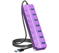 ONFINIO USB Hub 3.0, 7-Port USB Hub Splitter with Individual On/Off Switches and Lights, 3.2ft/1m Long Cable Compatible with MacBook, Laptop, Surface Pro, PS4, PC, Flash Drive, Mobile HDD-Purple
