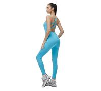 ONGASOFT Women's One Piece Jumpsuit for Workout Yoga Dance Strappy Athletic Bodysuit Open Back Rompers, B - Light Blue, Small