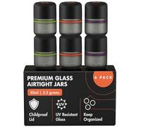 ONGROK Glass Storage Jar, 80ml, 6 Pack, UV Herb/Spice Jar with Child Resistant Lid, Color-Coded Glass Containers Air Proof to Preserve Smell and Aroma, Perfect Size to Store in a Drawer or Cupboard