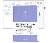 ONGROX Premade Bullet Style Notebook with Hand-Drawn Pages, Dotted Journal with Unique Pre-Made Bullet Templates, Undated Planner with Weekly Spreads & Monthly Themes, 12 Months, A5 Linen Hardcover