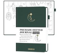 ONGROX Premade Bullet Style Notebook with Hand-Drawn Pages, Dotted Journal with Unique Pre-Made Bullet Templates, Undated Planner with Weekly Spreads & Monthly Themes, 12 Months, A5 Linen Hardcover
