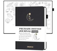 ONGROX Premade Bullet Style Notebook with Hand-Drawn Pages, Dotted Journal with Unique Pre-Made Bullet Templates, Undated Planner with Weekly Spreads & Monthly Themes, 12 Months, A5 Linen Hardcover