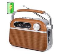 ONGTEED Portable AM FM Analog Radio Plug in Wall with Bluetooth Speak, 3-Way Power Sources, Built-in Rechargeable Battery, AC or D Battery Operated Vintage Transistor Radio with 5W Loud Speaker