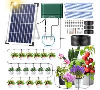 Onherm Solar Irrigation System, Automatic Watering for 1 to 50 Potted Plants, Drip Irrigation System with Timer and 50 m Drip Hose, 50 Droppers for Garden, Balcony, Outdoor Pot Plants