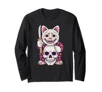 Oni Cat Holding Sword and Skull Long Sleeve T-Shirt