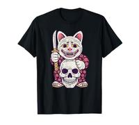 Oni Cat Holding Sword and Skull T-Shirt