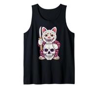 Oni Cat Holding Sword and Skull Tank Top