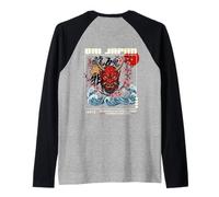Oni Japan Tokyo Rising Waves Cherry Blossoms Japanese Art Raglan Baseball Tee