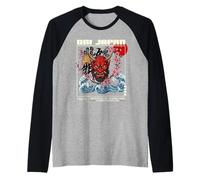 Oni Japan Tokyo Rising Waves Cherry Blossoms Japanese Art Raglan Baseball Tee