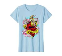 Oni Japanese Demon Red Devil Mask & Cobra Art T-Shirt
