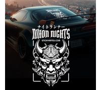 Oni JDM Antisocial Rear Window Decals Nihon Nights mask Japanese windscreen (Windshield) Banner Decal JDM Sticker - 24 - Red