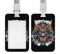 Oni Mask Japanese Armor ID Badge Holder Name Card Holders Photocard Case with Lanyard for Teacher Nurse Office