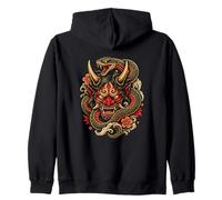Oni Mask Japanese Demon and Snake Zip Hoodie