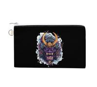 Oni Mask with Japanese Armor Funny Coin Purse Portable Zipper Change Multifunctional Pouch Bag Gift for Men Women