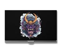 Oni Mask with Japanese Armor Slim Business Card Holder Professional Metal Cards Case Pocket for Men Women