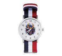 Oni Mask with Japanese Armor Woven Strap Watch Multicolor Wristwatch Easy Reader Analog Watches for Men Women Birthday Gift