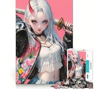 Oni Samurai Girl Jigsaw Puzzle for Teenagers 1000 Pieces Smart Game Family Time Pattern Assembly Santa Wish Pick (38x52cm)