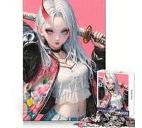 Oni Samurai Girl Jigsaw Puzzle for Teenagers 1000 Pieces Smart Game Family Time Pattern Assembly Santa Wish Pick (38x52cm)