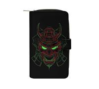 Oni Samurai Mask Leather Wallet Cloth Long Clutch with 12 Card Holder Handbag for Men Women