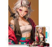 Oni Warrior Girl in Kimono 1000 Piece Jigsaw Puzzles for Adults Jigsaw Enhance Memory Gentle Leisure Firm Cut (38x52cm)