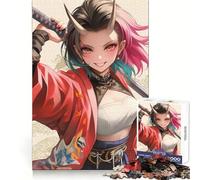 Oni Warrior Girl in Red Hard Jigsaw Puzzle for Adults 1000 Pieces Solid Logic Toy Simple Fun Precision Cut (38x26cm)