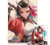 Oni Warrior Girl in Red Hard Jigsaw Puzzle for Adults 1000 Pieces Solid Logic Toy Simple Fun Precision Cut (38x26cm)