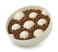 ONIANT Ceramic Dog Slow Feeder Bowl for Small and Medium Breed, 1.5 Cups Slow Eating Dog Bowl, Spherical Design Pet Dishes for Fast Eaters, Anti-Gulping Puppy Food Bowl Stop Choking, 8.58 inch - Beige