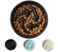 ONIANT Ceramic Slow Feeder Dog Bowls Small Breed, 0.6 Cups Slow Eating Dog Bowl, Anti-Gulping Puppy Food Bowl Reduce Choking, Puzzle Maze Design Pet Dishes for Fast Eaters, 6.3 inch - Black