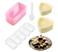 Onigiri Mould 4 PCS Set - Triangle, Rectangle & 5-Cavity Moulds with Rice Paddle, Sushi Making Kit for Perfect Shaped Rice Balls, Bento & Japanese Snacks, Easy-Clean PET Plastic