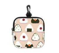 Onigiri Pattern Rice Ball Japanese Style Sushi, Coin Purse Square Zipper Storage Bag, Change Pouch with Lobster Buckle Clasp Buckle, Change Purse