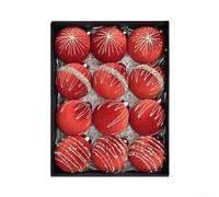 Oniissy 12 Flocked Baubles, Vintage Red And Gold Velvet, Burgundy Christmas Tree Decor, Large Shatterproof Hanging Ornaments For Christmas Wreaths Party (Red)