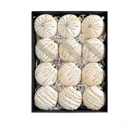 Oniissy 12 Flocked Baubles, Vintage Red And Gold Velvet, Burgundy Christmas Tree Decor, Large Shatterproof Hanging Ornaments For Christmas Wreaths Party (Beige)