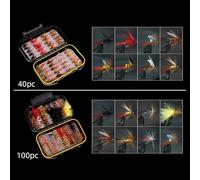 Oniissy Fly Fishing Hook for Trout and Bass, Assorted Dry/Wet Flies Kit with 40/72/100/120pcs Carbon Steel Hooks #16-#4, Feather Bait for Freshwater Saltwater Fishing(120 pcs suit)