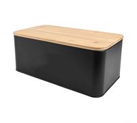 Oniissy For Kitchen Bread Box With Ventilated Metal Body And Wooden Lid, Designed For Freshness And Multi Use Lid As Serving Tray For Baked Goods(Black)