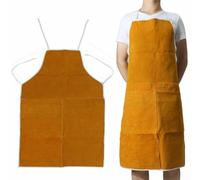 Oniissy Leather Welding Apron Cowhide for PROTECTION Bib Heavy Duty Heat Resistant Adjustable Straps for Welders Carpenters Blacksmiths Yellow 65 * 95 cm