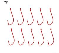 Oniissy Long Shank Barbed Fishing Hook, 10 Pack, High Carbon Steel Circle Hooks for Freshwater Saltwater Fishing, Size 6# to 14#, Red Coated Terminal Tackle(7#For)