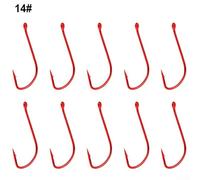 Oniissy Long Shank Barbed Fishing Hook, 10 Pack, High Carbon Steel Circle Hooks for Freshwater Saltwater Fishing, Size 6# to 14#, Red Coated Terminal Tackle(14#For)