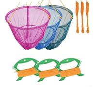 Oniissy Portable Crab Drop Net for Crabs Prawns Lobster, Steel Wire & Nylon Folding Fishing Trap with Bait Bag Heavy Iron Base & 11m Rot-Proof Rope, Green Blue Pink(green+blue+pink)