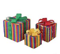 Oniissy Set Of 3 Christmas Lighted Present Boxes - LED Light Up Gifts Boxes Ornament Outdoor Warm Tinsel Boxes Decor - For Indoor Christmas Home Yard Lawn (C)