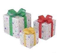 Oniissy Set Of 3 Christmas Lighted Present Boxes - LED Light Up Gifts Boxes Ornament Outdoor Warm Tinsel Boxes Decor - For Indoor Christmas Home Yard Lawn (A)
