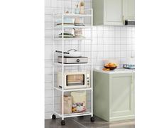 Oniissy Shelving Unit, 4 Tier Metal Kitchen Trolley On Wheels,Multifunctional And Floor Standing Storage Rack,With Anti-slip Feet For Garage,Kitchen,Office(6 layers of white)