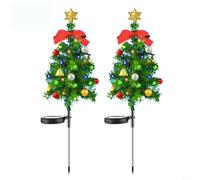 Oniissy Solar LED Four-color Christmas Tree Ground Lights Outdoor Decoration Christmas, Upgraded Solar Christmas Trees With Red Berry And Bows Adjustable Branches