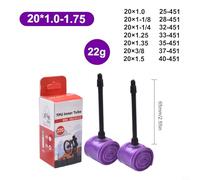 Oniissy Ultralight 22g 20 inch 451 Inner Tube for Tire, Compatible with 20x1.0-1.5 Bikes, Reinforced Valve, Purple(FV65 2PCs)
